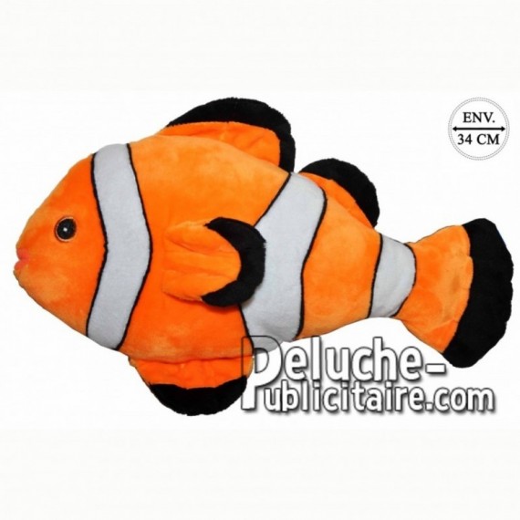Achat peluche poisson rayé orange 34cm. Peluche personnalisée.