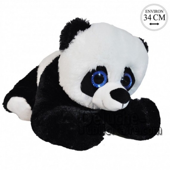 Achat peluche panda couché noir 34cm. Peluche personnalisée.