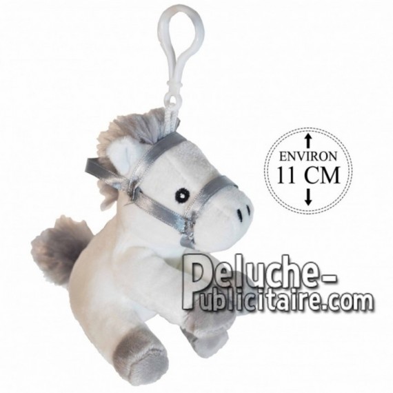 Achat porte-clés cheval avec selle blanc 11cm. Peluche personnalisée.